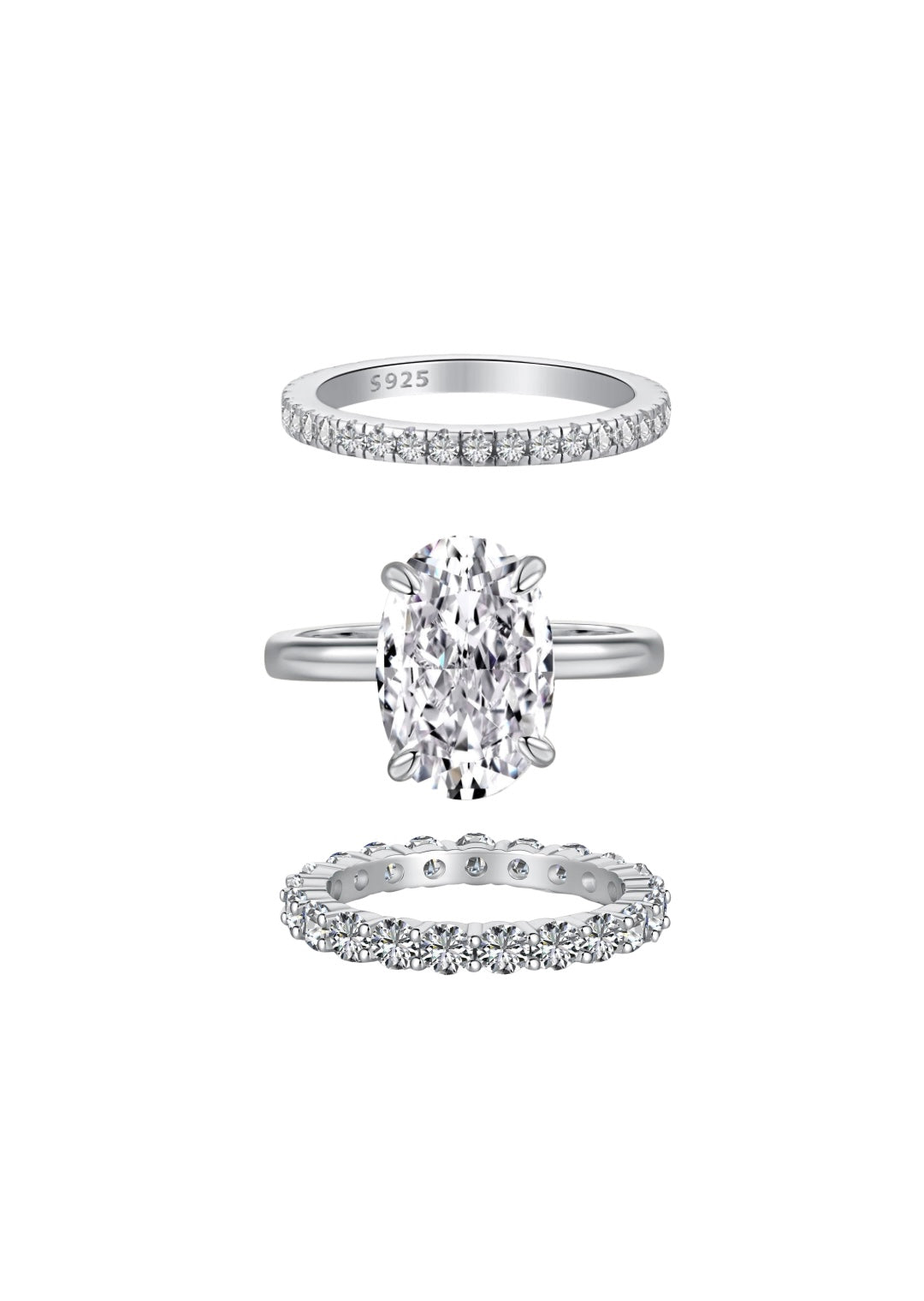 Ensemble de bagues solitaires ovales en argent