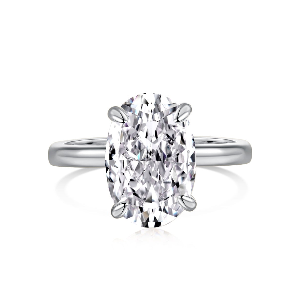 Bague solitaire ovale en argent avec bande unie