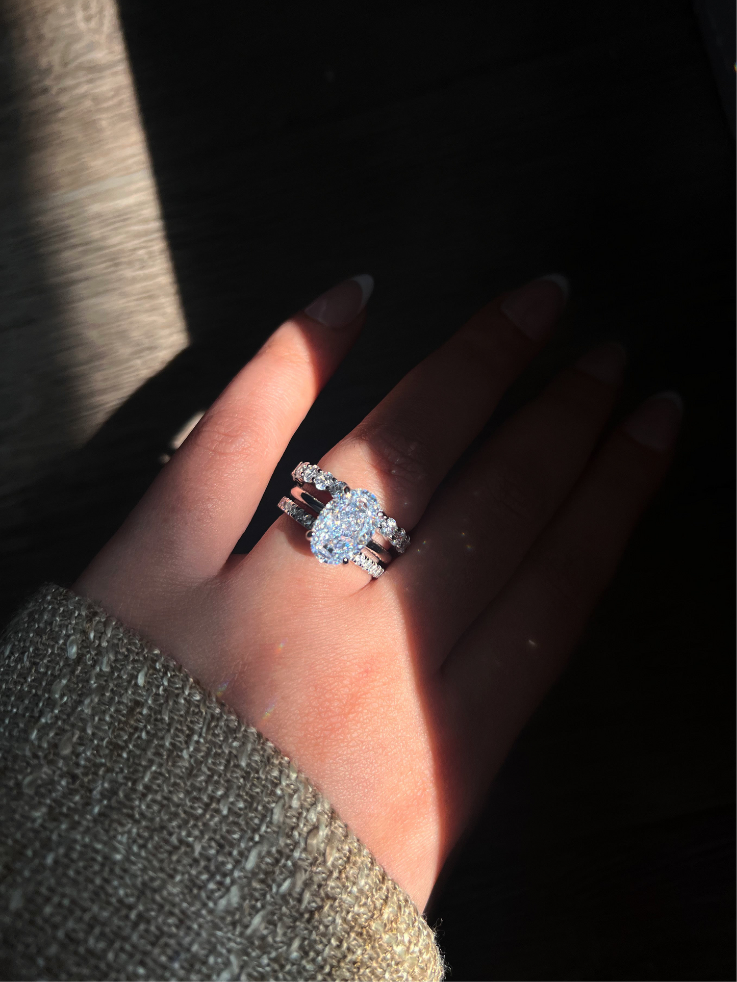 Ensemble de bagues solitaires ovales en argent
