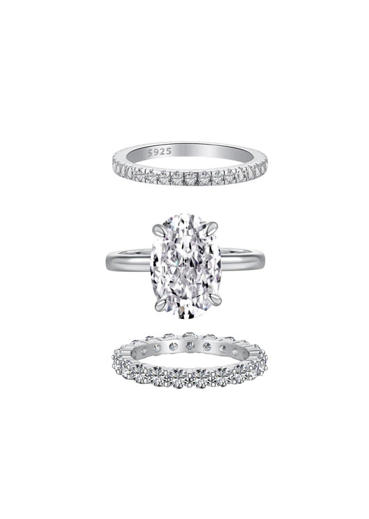 Ensemble de bagues solitaires ovales en argent