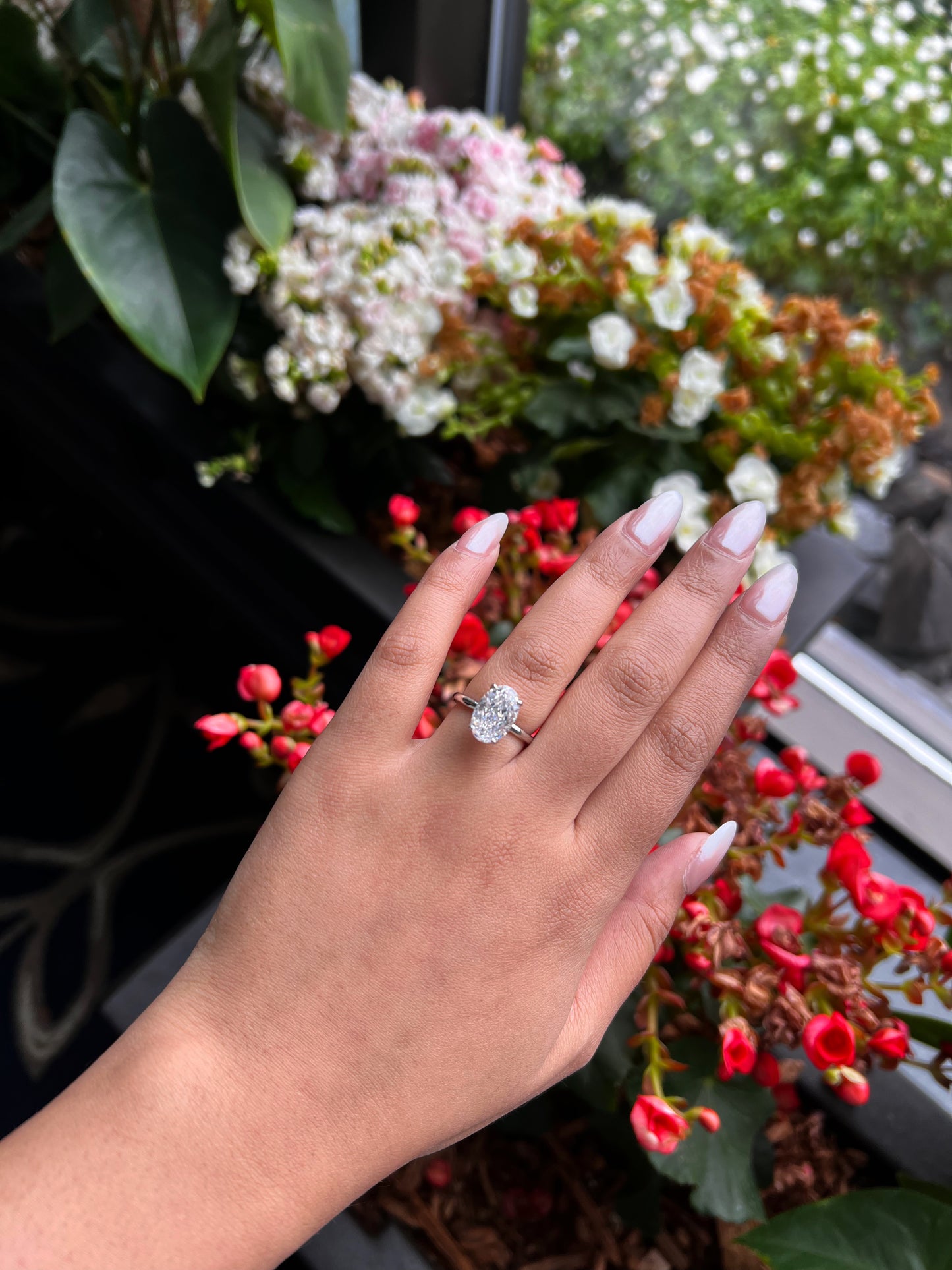 Anillo solitario ovalado de banda lisa de plata