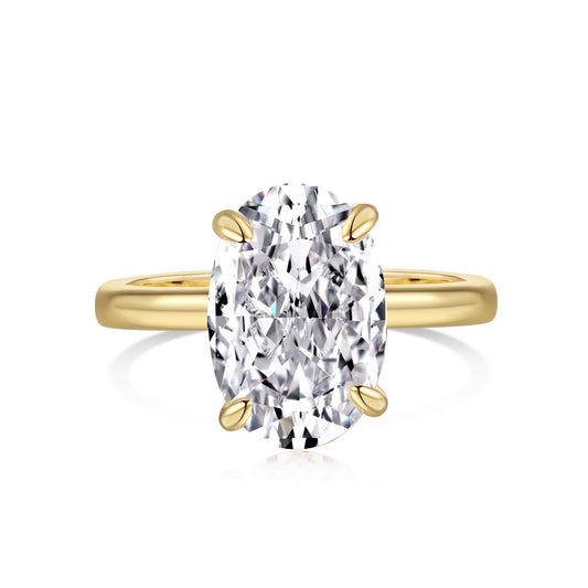 Bague solitaire ovale à bande unie en or